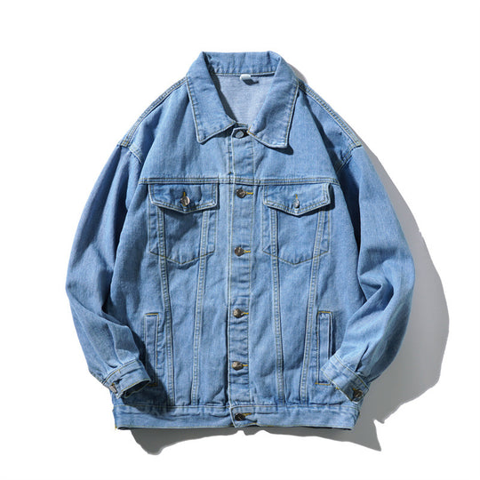 Unisex Oversize-Jeansjacke aus robustem Denim mit Druckknopfleiste Shop Nory