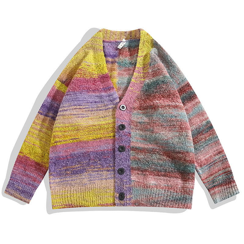 Damen Modische Strickjacke mit V-Ausschnitt und buntem Muster Shop Nory