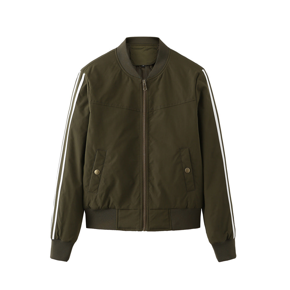 Damen sportliche Bomberjacke mit modischen Seiteneinsätzen und elastischen Bündchen Shopnory