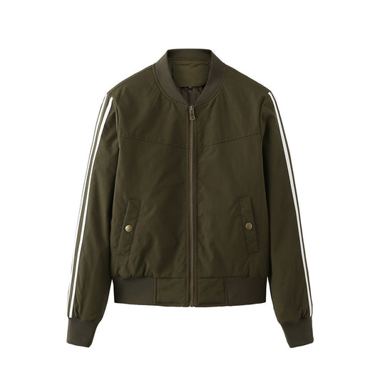 Damen sportliche Bomberjacke mit modischen Seiteneinsätzen und elastischen Bündchen Shopnory