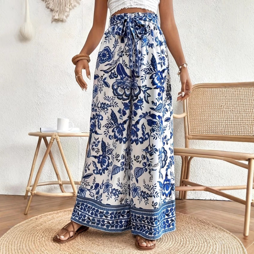 Damen Palazzohose mit buntem Print und elastischem Bund