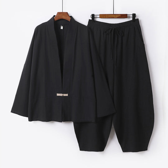 Herren Kimono-Loungewear-Set mit kurzem Schalkragen und weiten Harem-Bundhosen Shop Nory