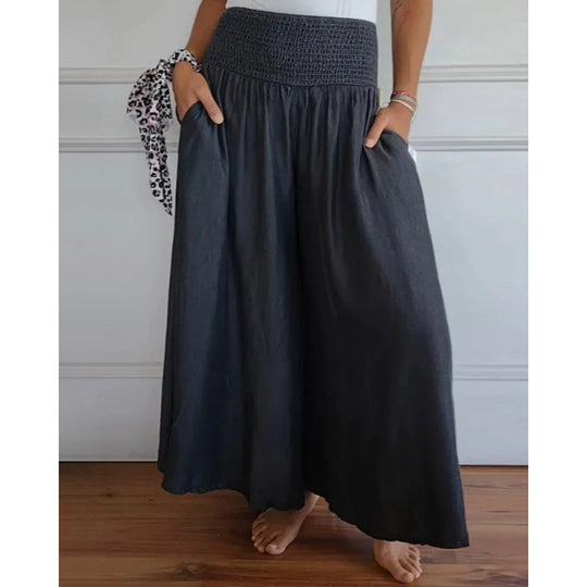 Damen luftige Weite Hose mit elastischem Bund und Taschen