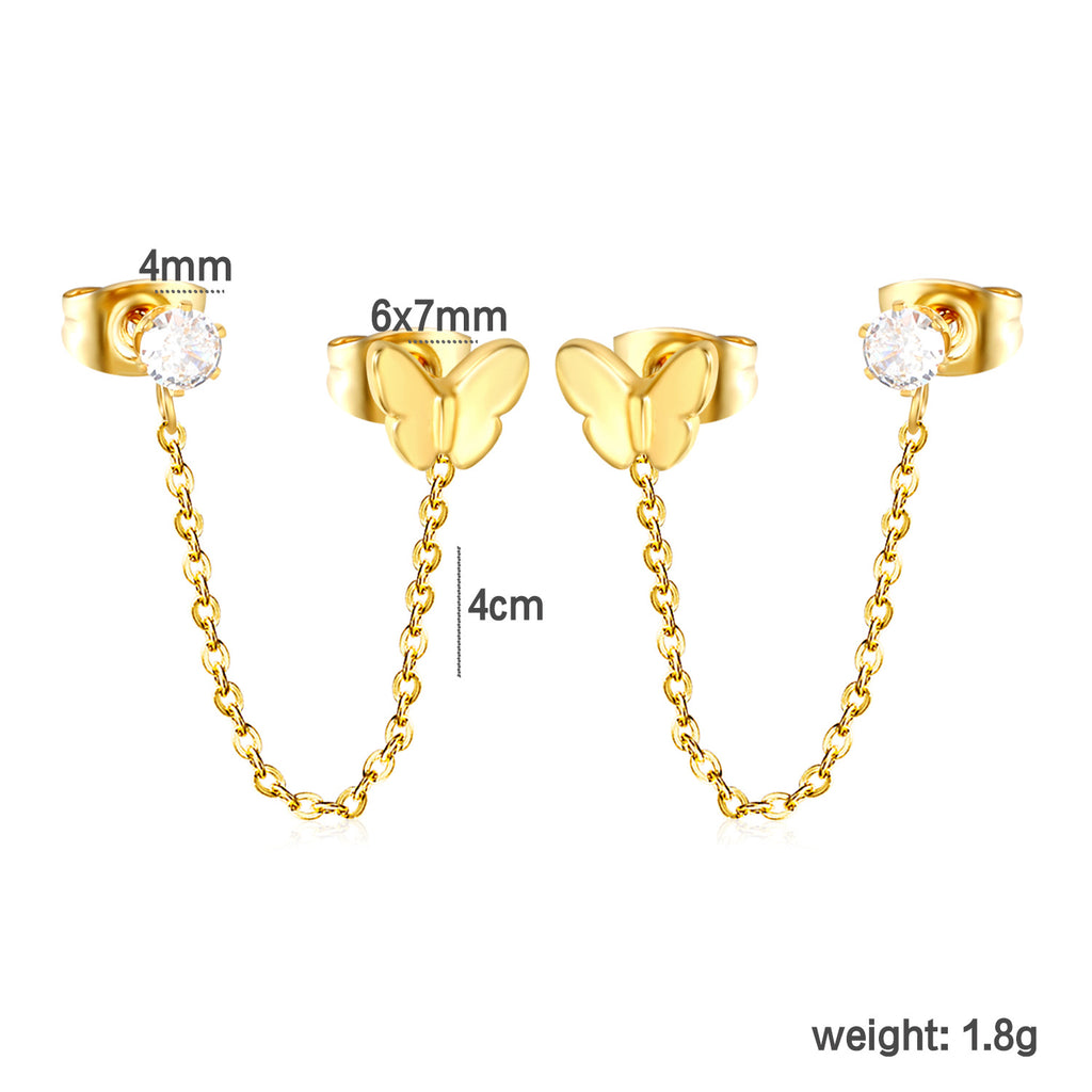 Damen Ohrstecker im Herz-Design mit goldenen Akzenten und Kettenverbindung Shop Nory