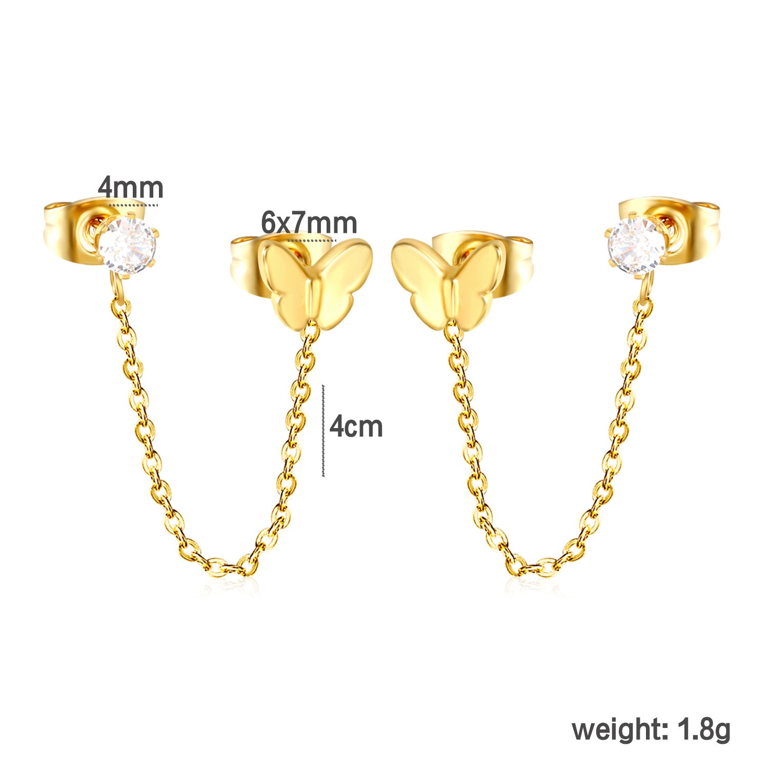 Damen Ohrstecker im Herz-Design mit goldenen Akzenten und Kettenverbindung Shop Nory