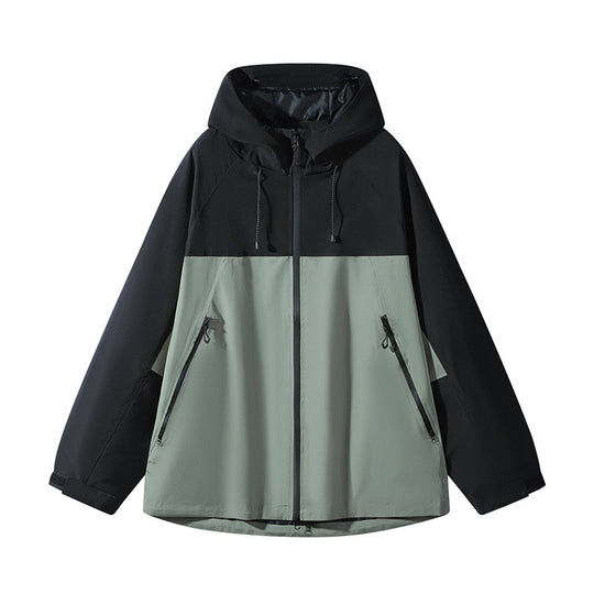Unisex Wasserabweisende zweifarbige Softshell-Jacke mit Kapuze Shop Nory