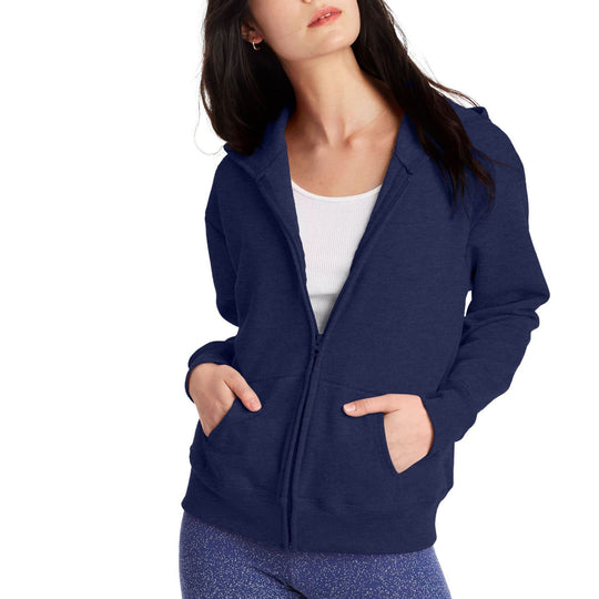 Damen Kapuzen-Sweatjacke mit durchgehendem Reißverschluss, Kängurutaschen und gerippten Bündchen Shop Nory