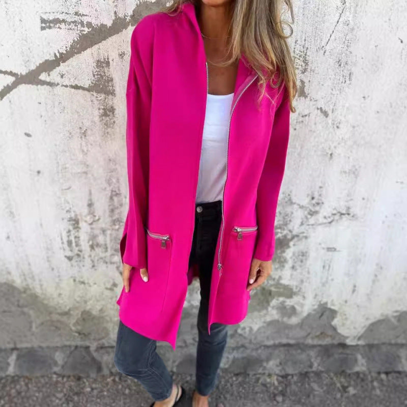 Damen Kapuzen-Longcardigan mit durchgehendem Reißverschluss und Ziertaschen Shop Nory