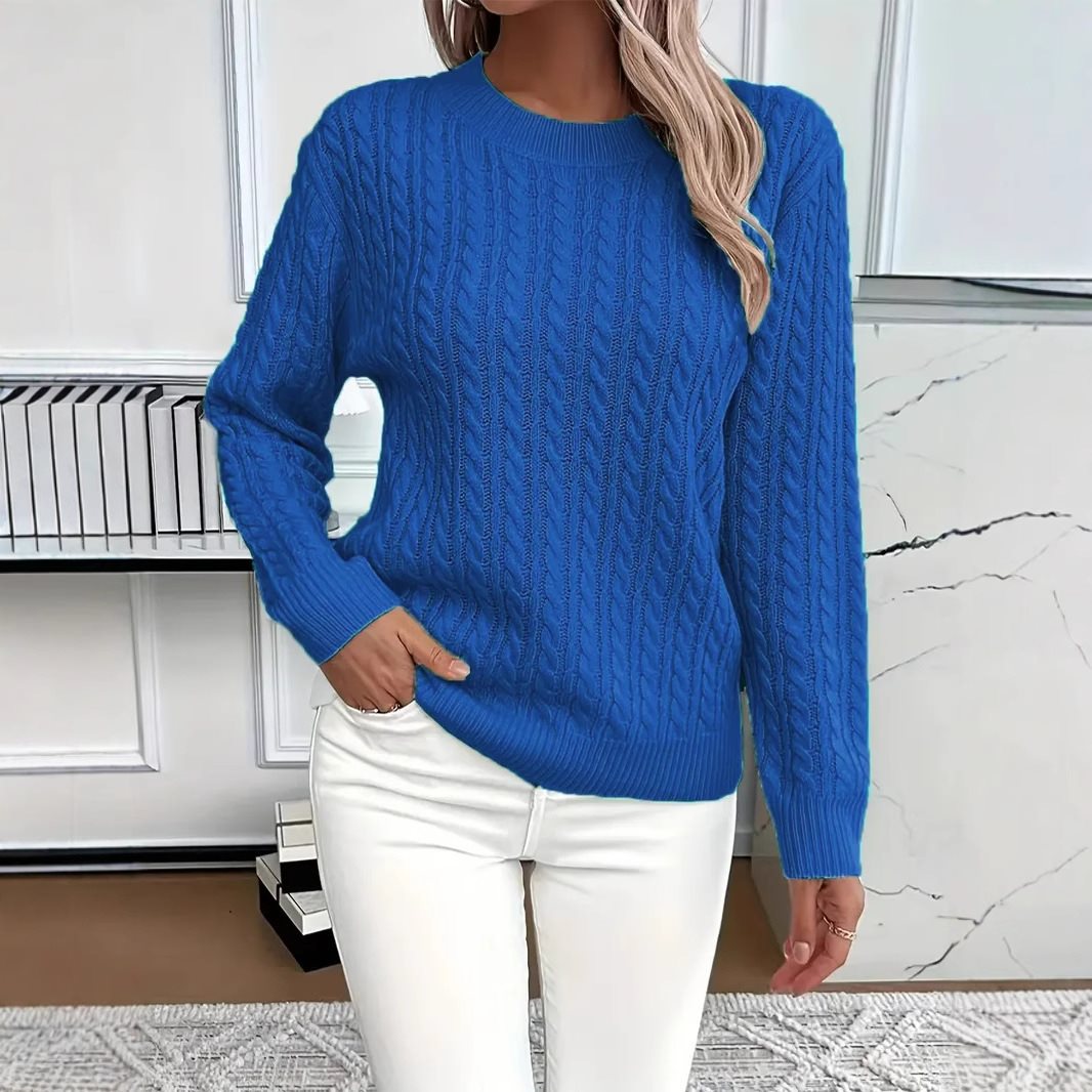 Damen Feinstrick-Pullover mit Zopfmuster und Rundhalsausschnitt Shop Nory