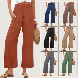 Damen Weite Culotte-Hose mit elastischem Bund und Falten