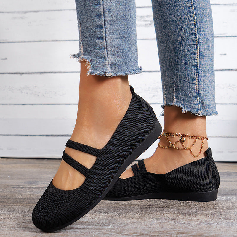 Flache Slipper mit Riemen Über Dem Spann und Flacher Sohle für Damen