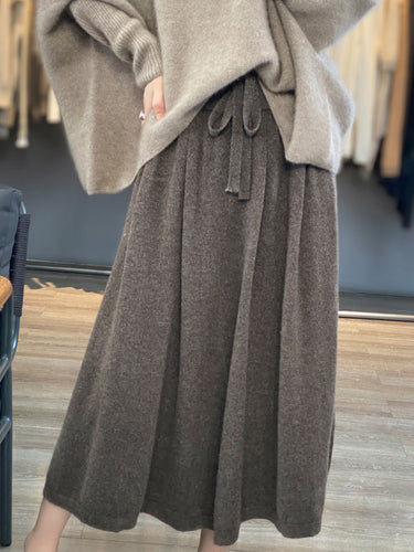 Damen Midilanger Kaschmir‑Optik Strickrock mit Falten und Kordelbund Shop Nory
