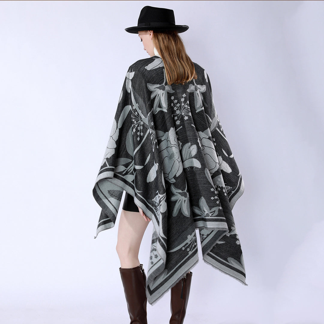 Damen Floraler Jacquard-Überwurf im kastigen Kimono-Fall mit feiner Fransenkante Shop Nory
