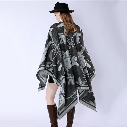 Damen Floraler Jacquard-Überwurf im kastigen Kimono-Fall mit feiner Fransenkante Shop Nory