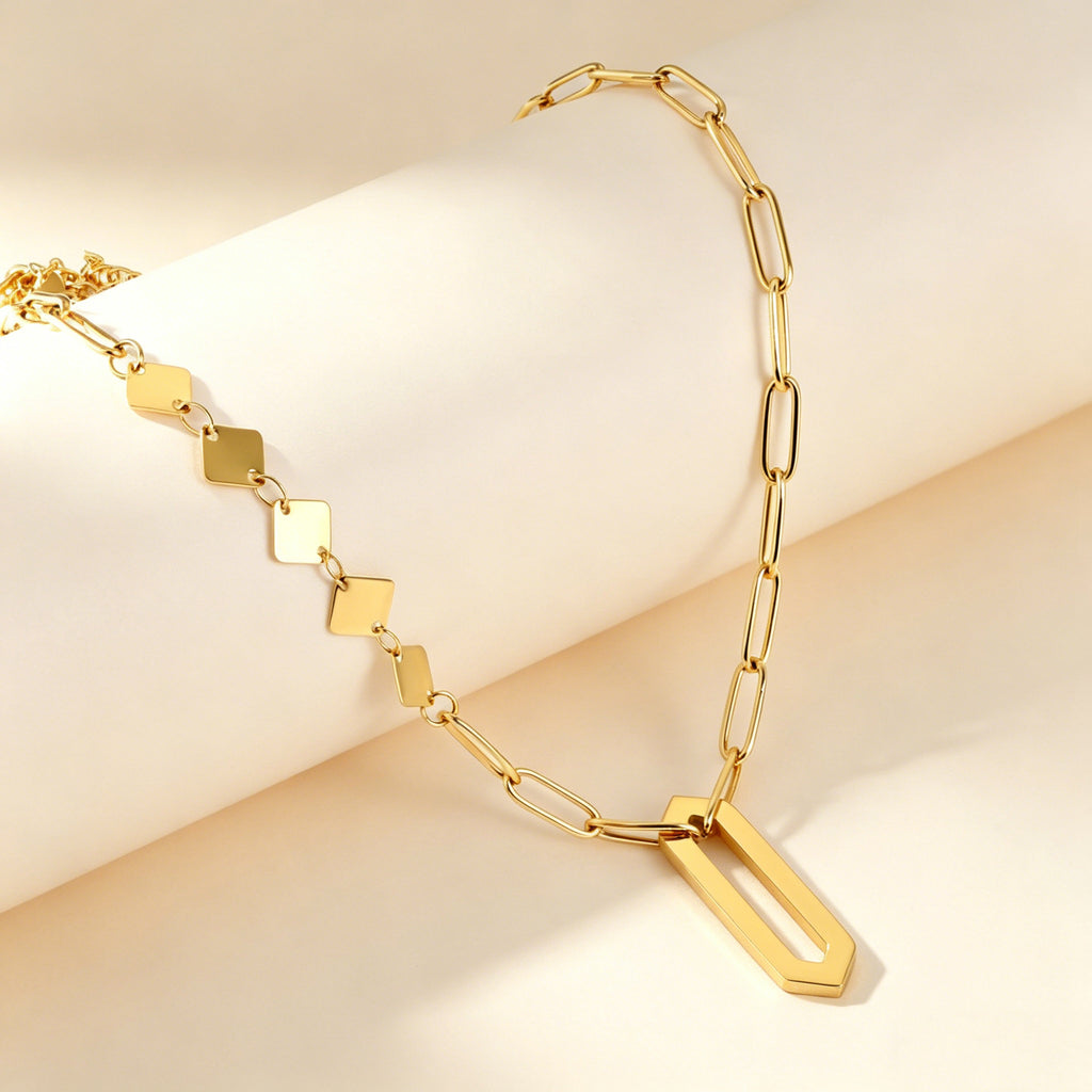 Damen elegante goldplattierte Halskette aus hochwertigem Edelstahl mit modernem Design Shop Nory