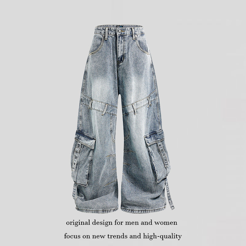 Damen weite Denim-Cargo-Culottehose mit hoher Taille und Multifunktionstaschen Shop Nory
