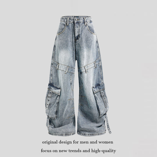 Damen weite Denim-Cargo-Culottehose mit hoher Taille und Multifunktionstaschen Shop Nory