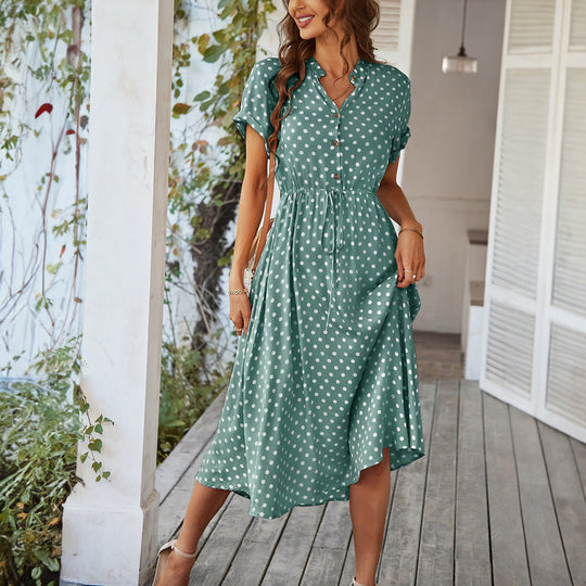 Damen Elegantes Hemdblusenkleid mit tailliertem Design und Polka-Dots