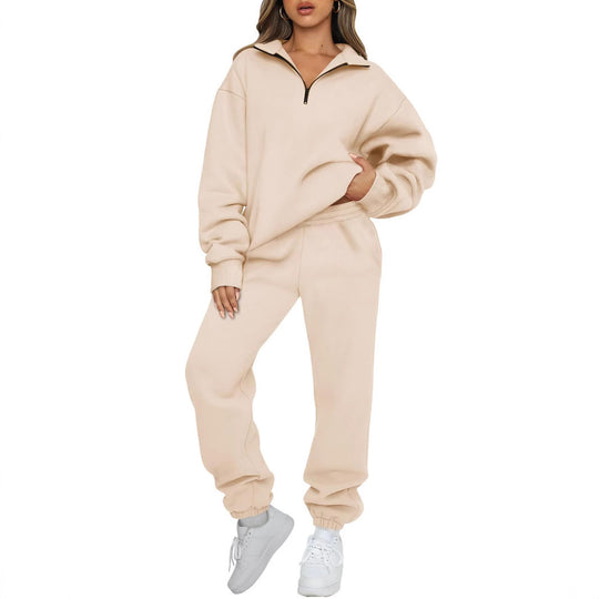 Damen nan Oversize Sweatshirt mit halbem Reißverschluss und Highwaist Jogginghose Set Shop Nory