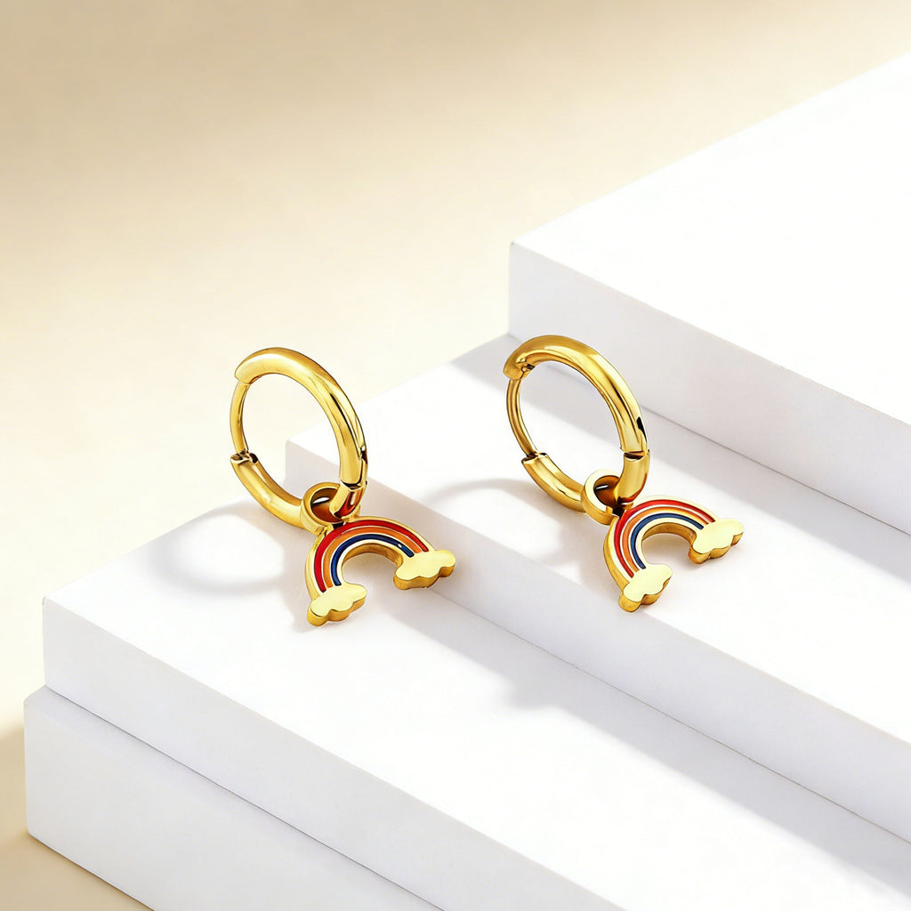 Damen Hängende Ohrstecker mit bunten Regenbogen-Anhängern und goldplattierter Oberfläche Shop Nory