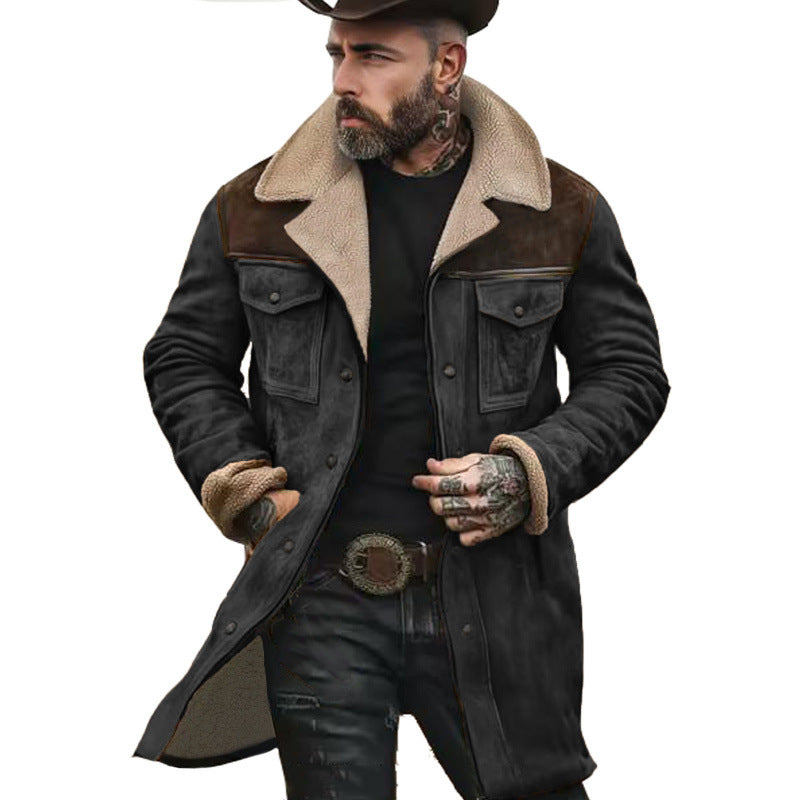 Herren Langer Sherpa-Mantel mit Kunstfellfutter und Wildlederoptik Shop Nory