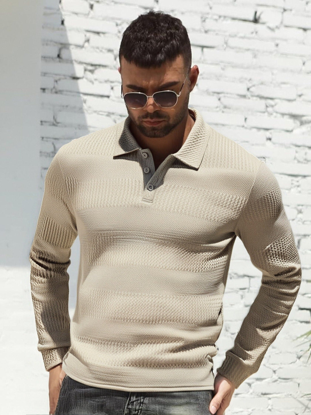 Herren Langarm Poloshirt
