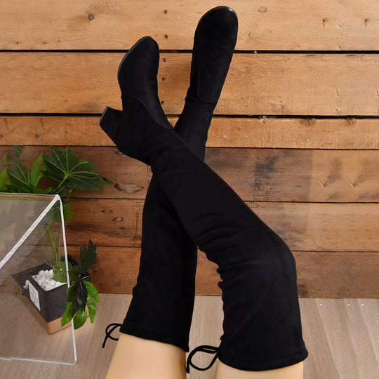 Damen Stretch Overknee Stiefel mit elastischem Schaft und mittlerem Blockabsatz Shop Nory