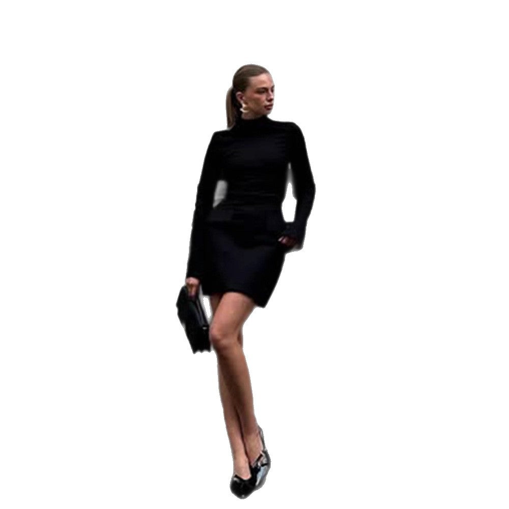 Damen Tailliertes Mini-Kleid mit Stehkragen, langen Ärmeln & Schößchen Shop Nory