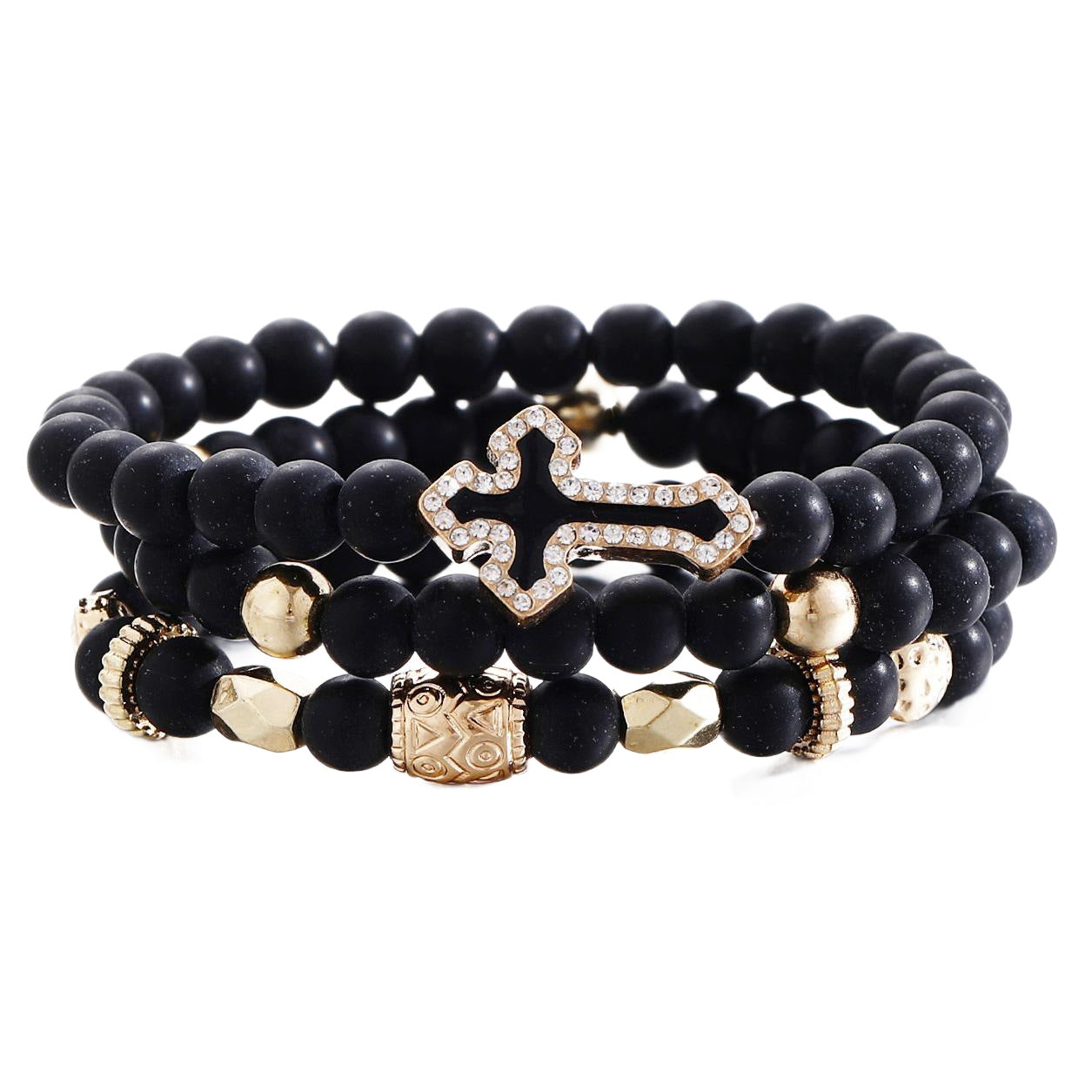 Damen Armreif-Set mit funkelndem Kreuzanhänger und einzigartigen Perlen Shop Nory
