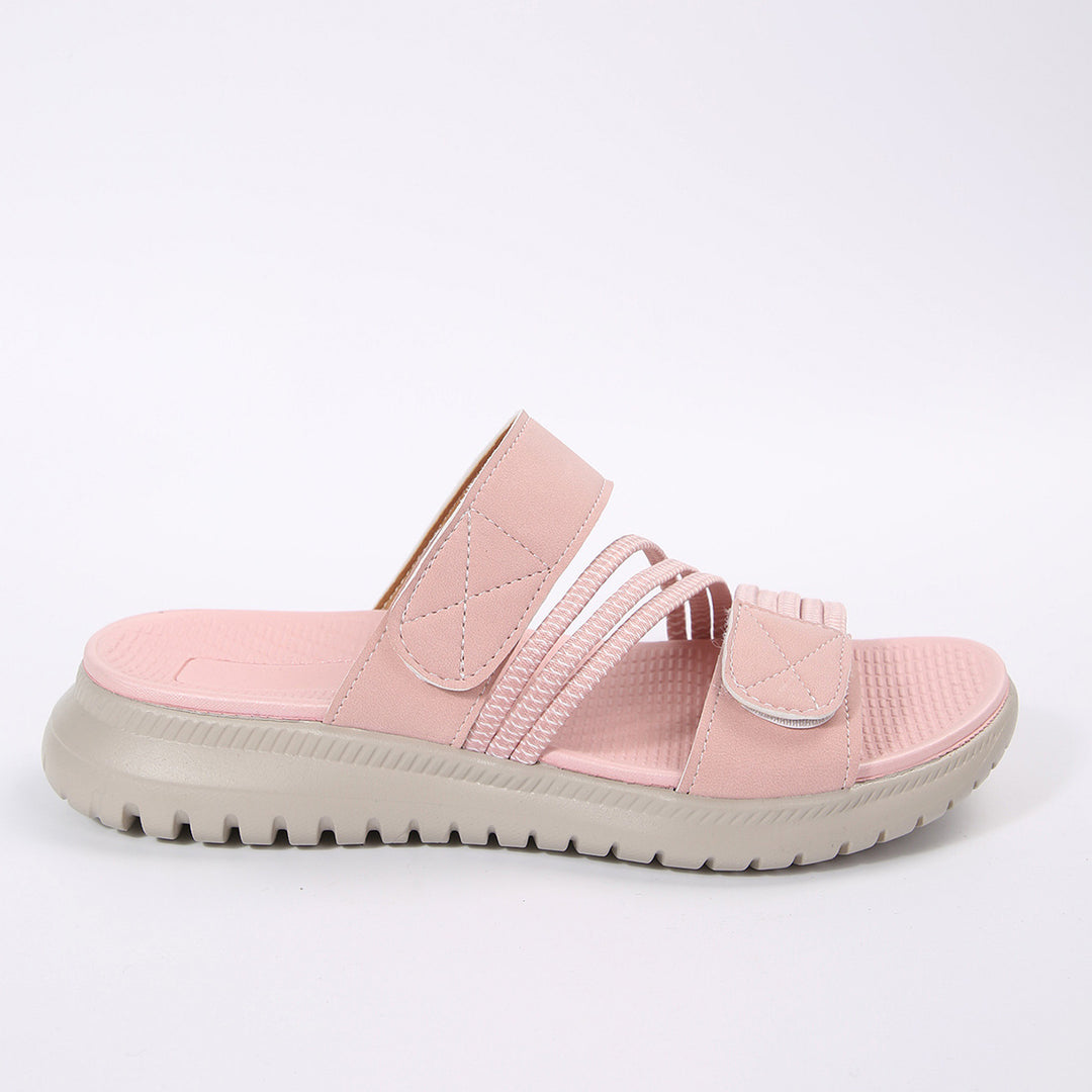 Damen Komfort-Pantolette mit verstellbaren Klettriemen, elastischen Zierbändern und stoßdämpfender Profilsohle Shop Nory