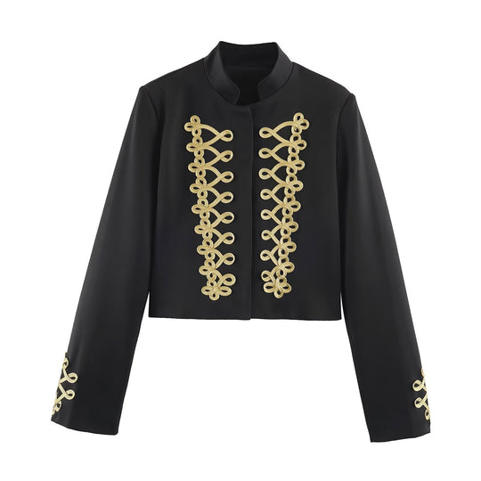 Damen Kurzjacke im Militärstil mit goldener Zierborte und Stehkragen Shop Nory