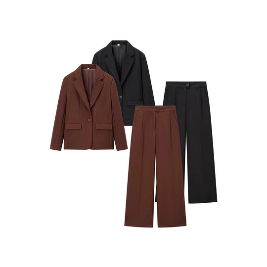 Damen elegantes Anzug-Set mit tailliertem Blazer und weit geschnittenen Hosen