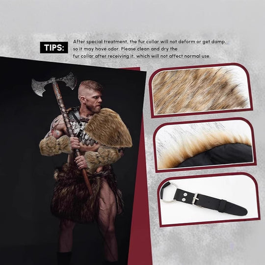 Herren Kriegerisches Kostüm‑Accessoire‑Set aus Kunstpelz mit Schulterbehang, Armschützern und verstellbarem Leder‑Harness Shop Nory