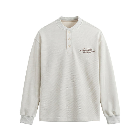 Unisex Strukturierter Henley-Pullover mit Knopfleiste und geripptem Stehkragen Shop Nory