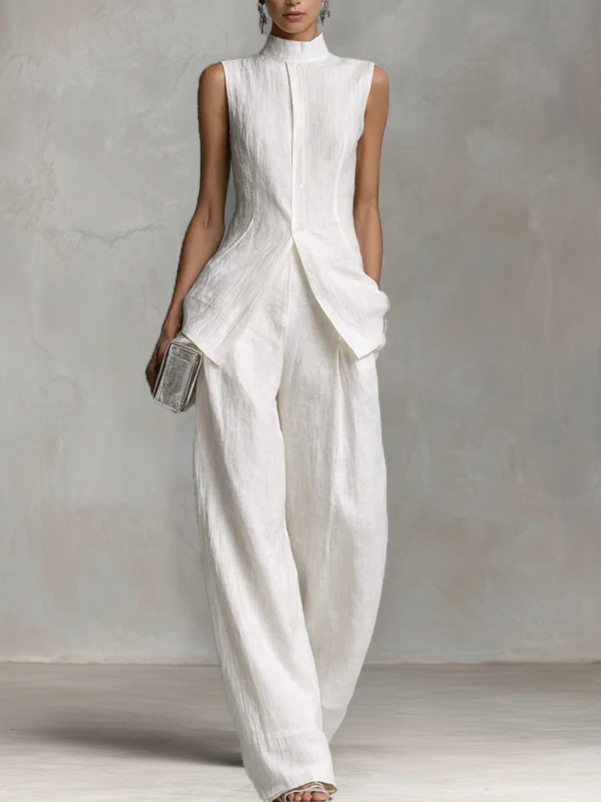 Damen Eleganter suit mit hochgeschlossenem Kragen und weitem Bein