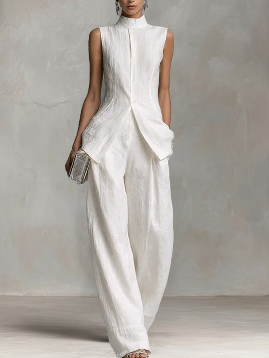 Damen Eleganter suit mit hochgeschlossenem Kragen und weitem Bein