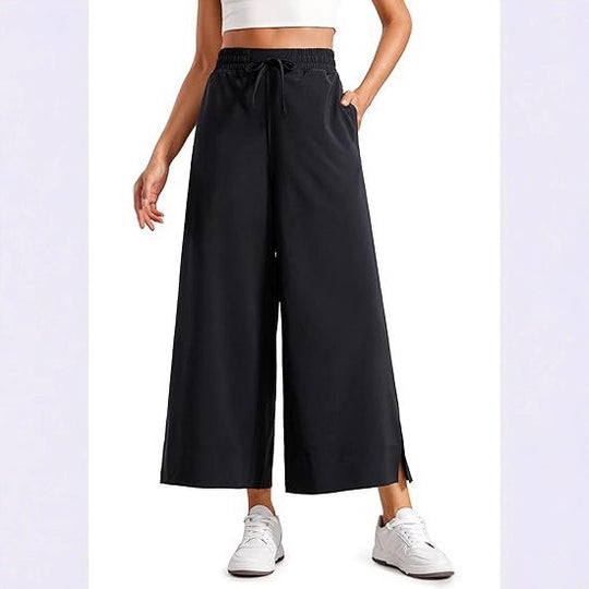 Damen nan weite Culotte-Hose mit elastischem Bund, Tunnelzug und seitlichen Schlitzen Shop Nory