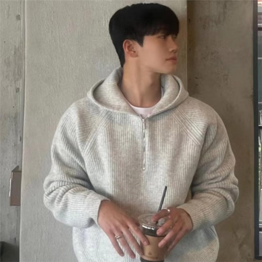 Herren Oversized Strick-Halbzip-Hoodie mit Rippstruktur Shop Nory