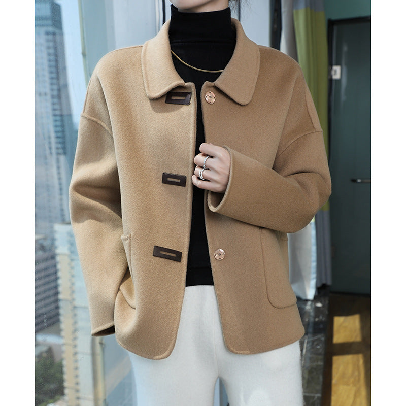 Damen Kurzmantel aus Wollmix mit Hemdkragen, kastiger Silhouette und Eingrifftaschen Shop Nory
