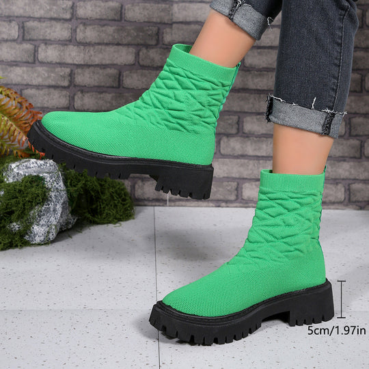 Damen Strick-Sockenboots mit geometrischer Stepp-Optik und klobiger Lug-Sohle Shop Nory