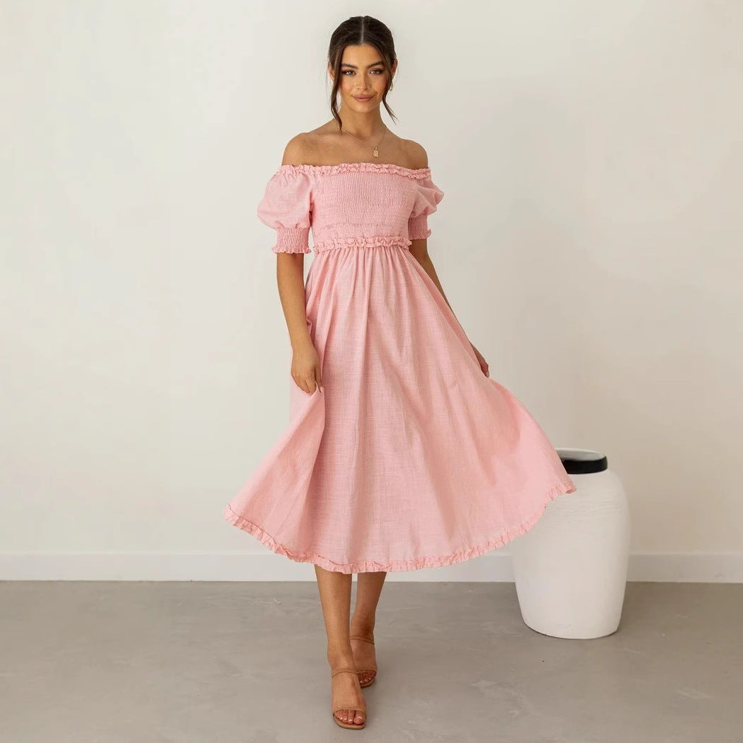 Damen Off-Shoulder Midikleid mit luftiger Silhouette und Rüschendetails Shopnory