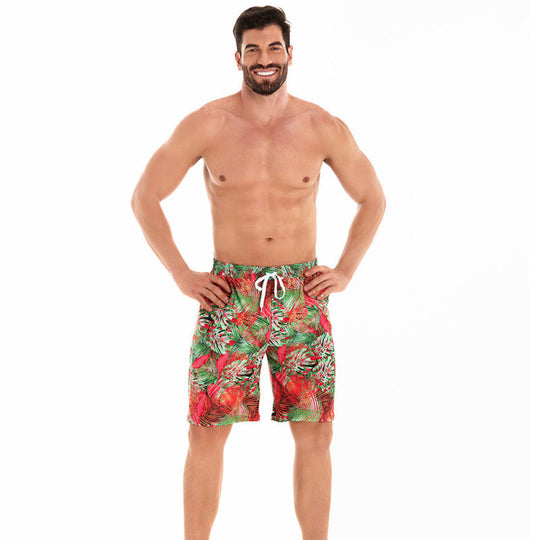 Herren Badeshorts mit tropischem Muster und verstellbarem Kordelzug