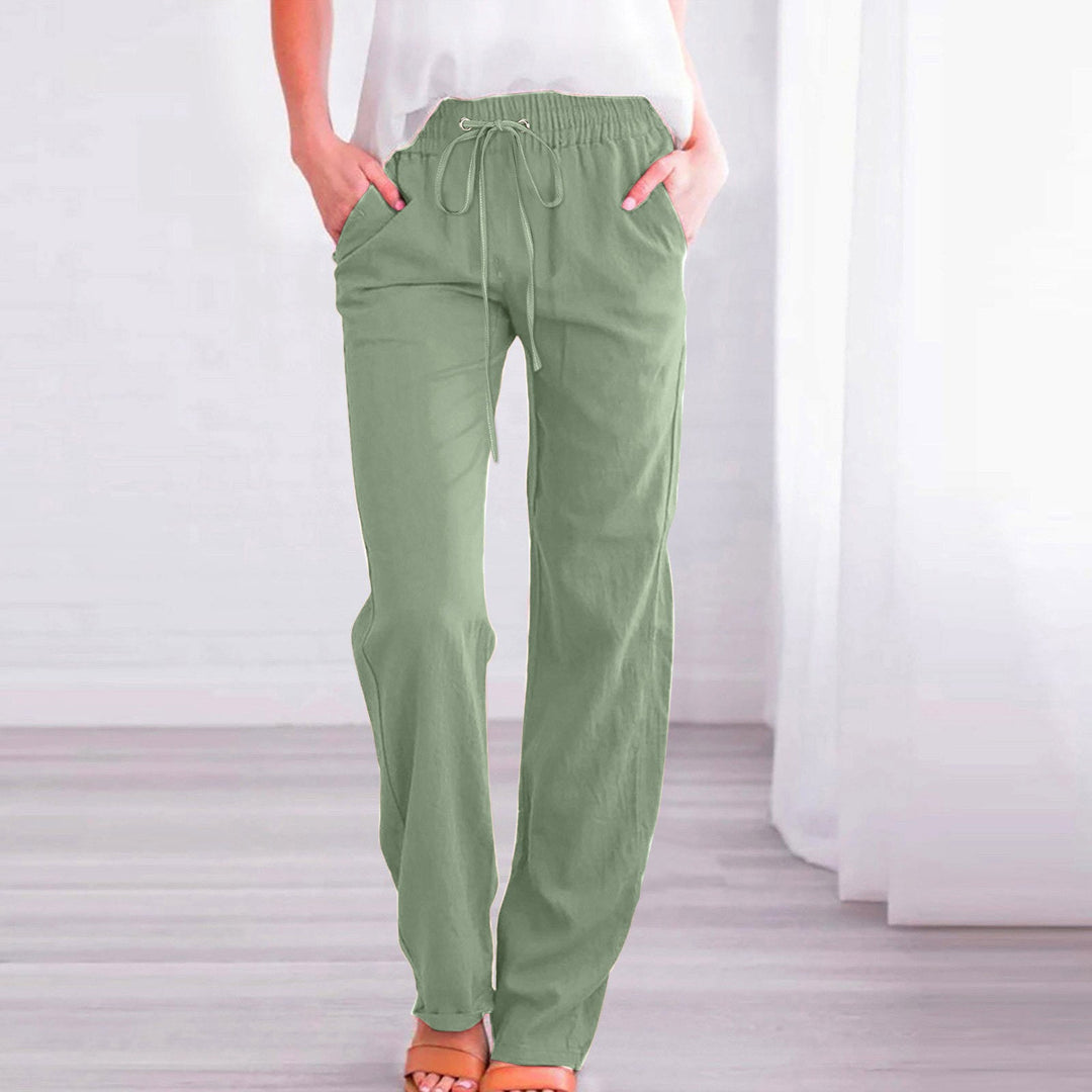 Damen Bequeme Leinen-Hose mit elastischem Bund und Taschen