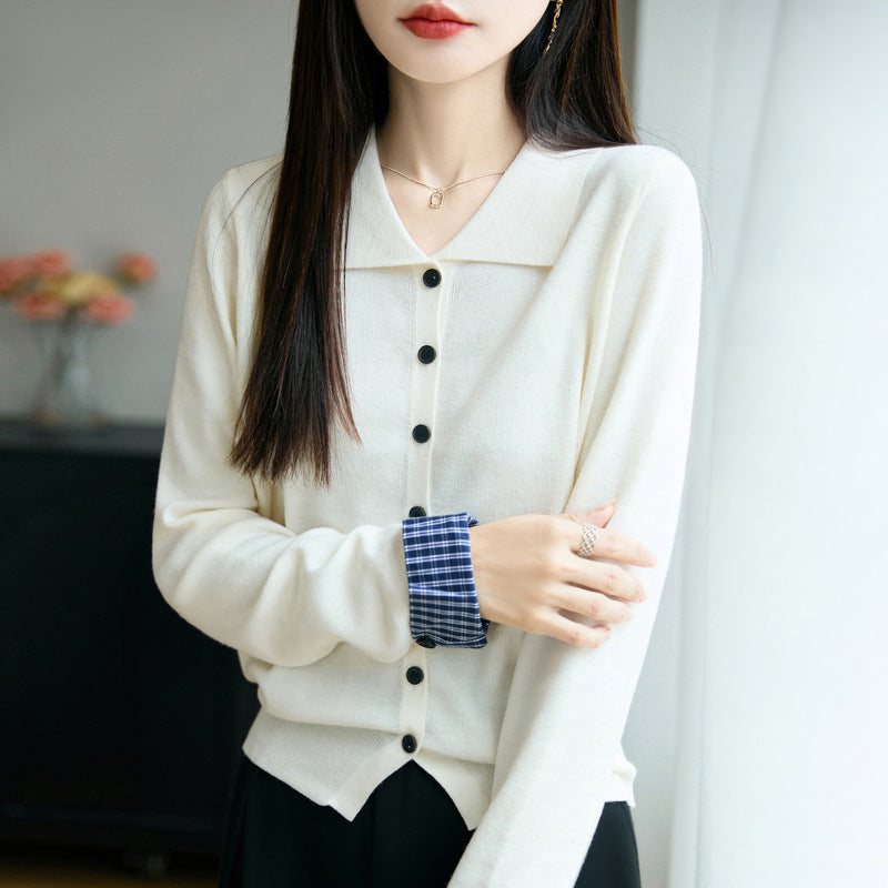 Damen Leichter Feinstrick-Cardigan mit breitem Hemdkragen und Frontknopfleiste Shop Nory