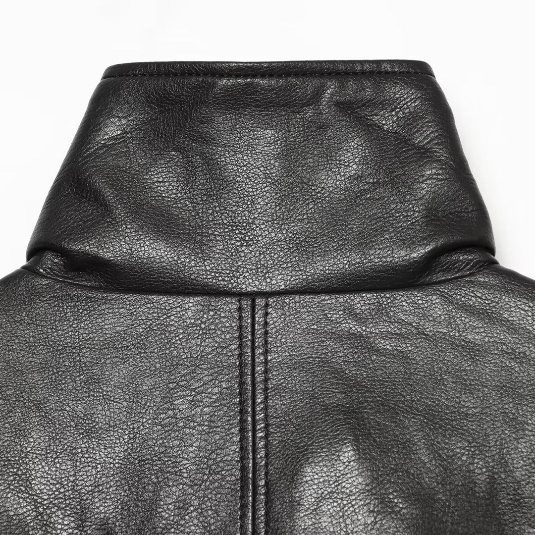Damen Cropped Boxy Kunstlederjacke mit hohem Funnelkragen und verdeckter Leiste Shop Nory