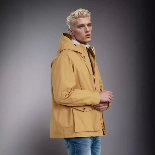 Herren Kurze wetterfeste Kapuzenjacke im Field-Style mit großen Pattentaschen Shop Nory