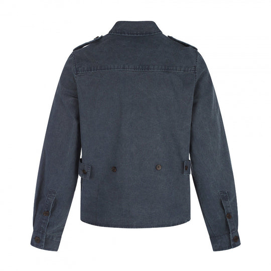 Damen Kastenförmige Overshirt-Jacke aus Denim mit Schulterklappen und aufgesetzten Brusttaschen Shop Nory