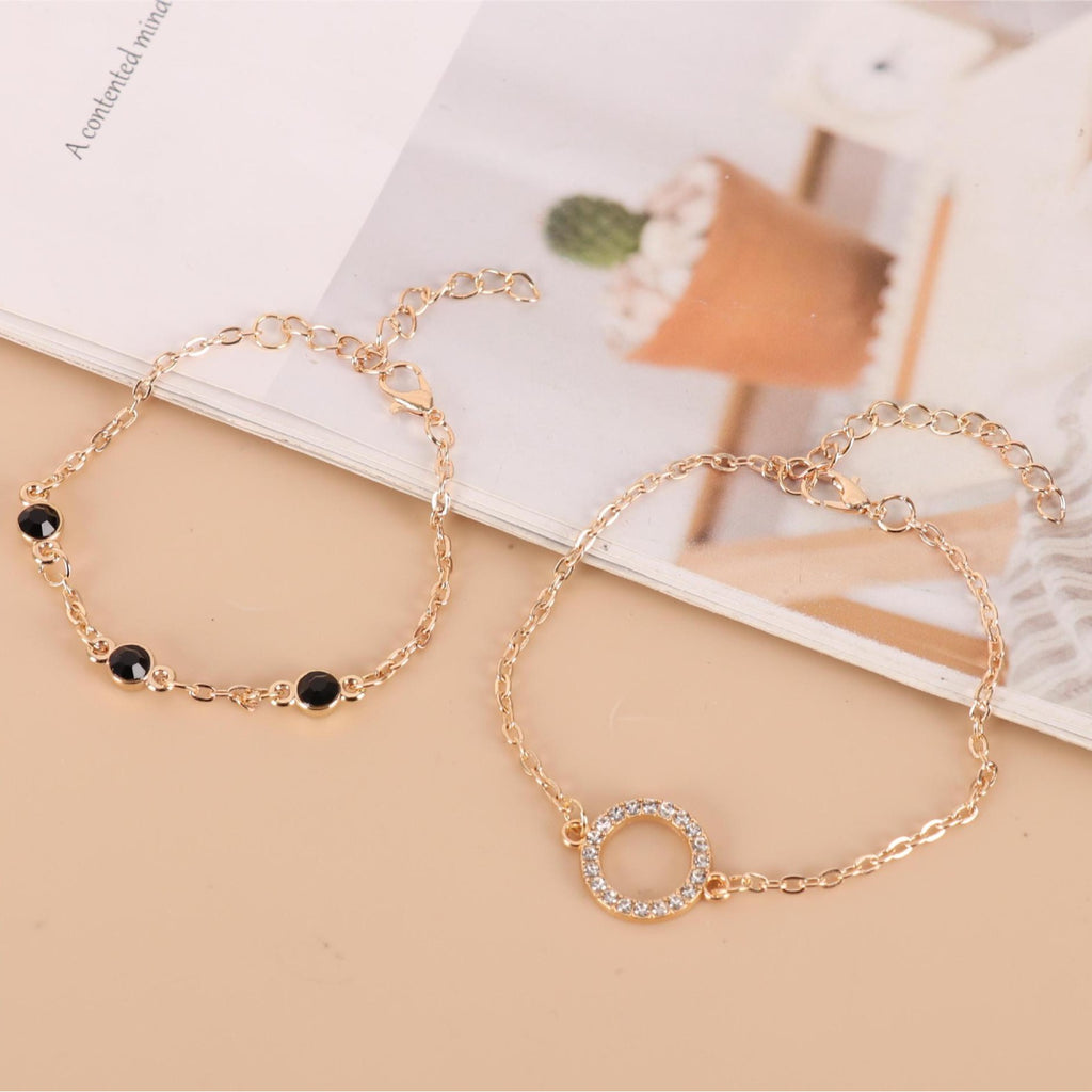 Zierliches Armband-Set mit Kristall-Kreis und Onyx-Imitat