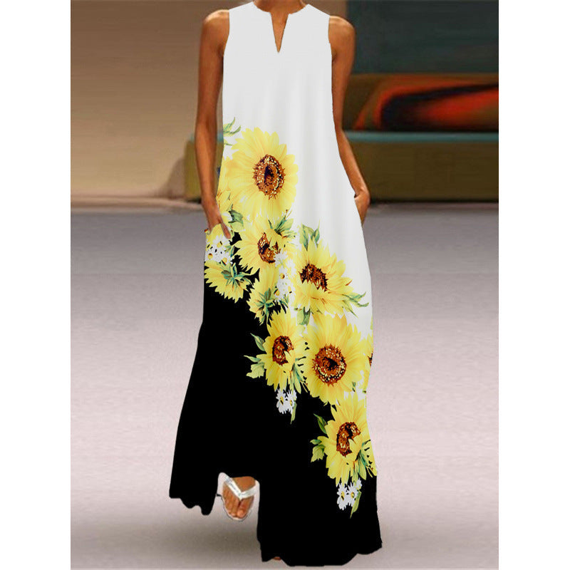 Damen Maxikleid mit elegantem floralem Design und seitlichen Taschen Shopnory