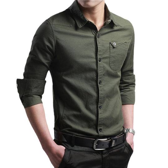 Herren Slim-Fit Baumwollhemd mit Brusttasche und Kontrastknöpfen Shop Nory